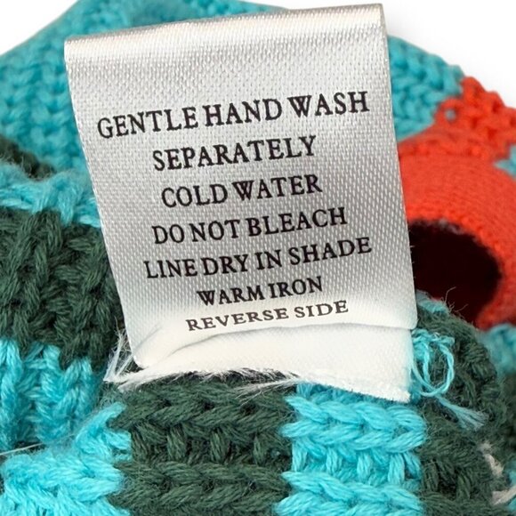 RedBerry Crochet Halter Top Womens Sz S Red/Turquoise Block Stripe Knit Crop - Picture 8 of 8